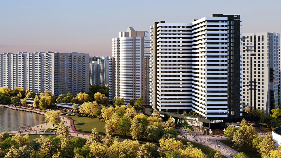S1 Plaza Позняки — рендер фасаду, ракурс 7